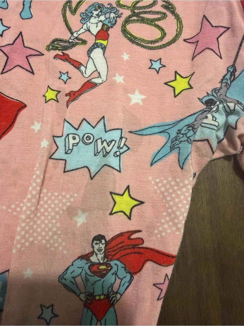 Little Sleepies Pink Superhero One-Piece Footie with Red Trim